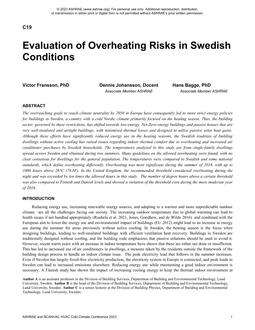 Evaluation of Overheating Risks in Swedish Conditions