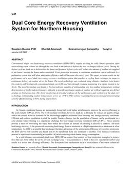 Dual Core Energy Recovery Ventilation System for Northern Housing